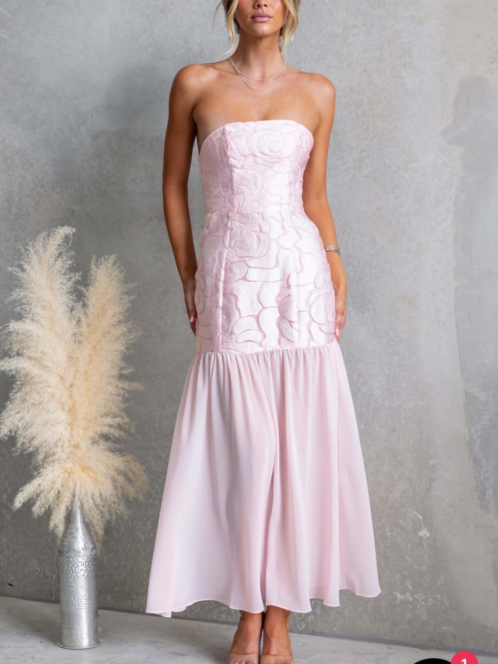 Strapless Pink Lace Maxi Dress